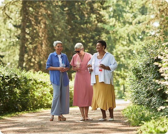 Senior ladies walking in the park together